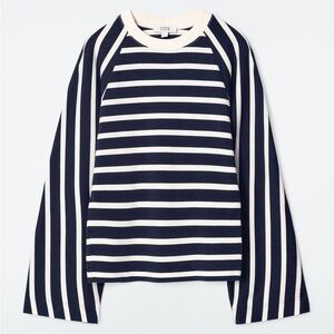 COS Boxy Navy White Striped Long Sleeve Tee